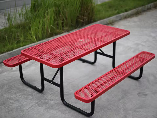 Outdoor 4 ft 6 ft 8 ft Expanded Metal Commercial Picnic Table with Bench Outside Furniture Patio Steel Rectangular Dining Table