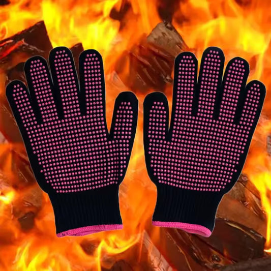 1 Pair Heat Resistant Oven Gloves - Cut Resistant, Non-Slip Silicone BBQ Gloves for Kitchen, Grill, Camping, and Cookware