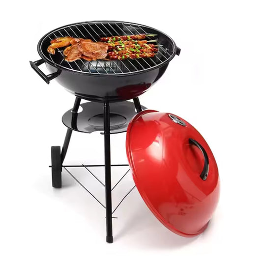 Outdoor BBQ Grill With Red Pot Lid Shaped Barbecue Charcoal Grills