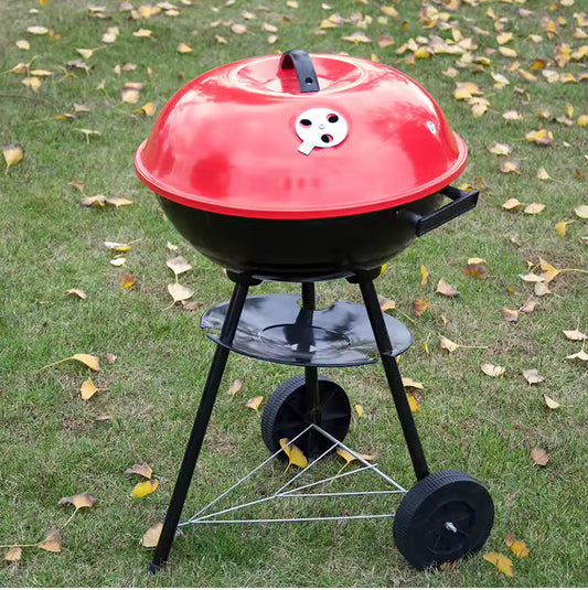 Outdoor BBQ Grill With Red Pot Lid Shaped Barbecue Charcoal Grills