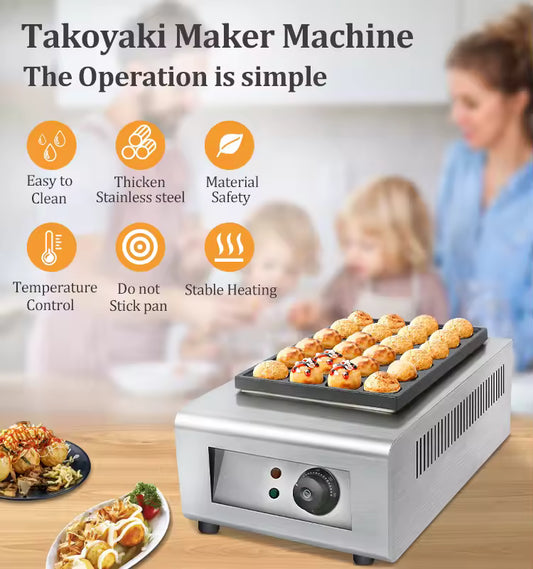 Commercial Big Power Electric Takoyaki Ball Grill Machine 3 Plates Fishball Oven Grill