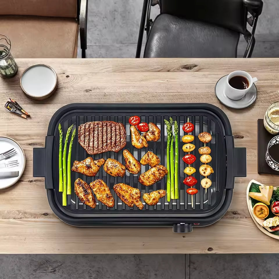 Best Price Smokeless Electric BBQ Grill for Home Kitchen Height Adjustable Indoor Grill Pan with US Plug for Use