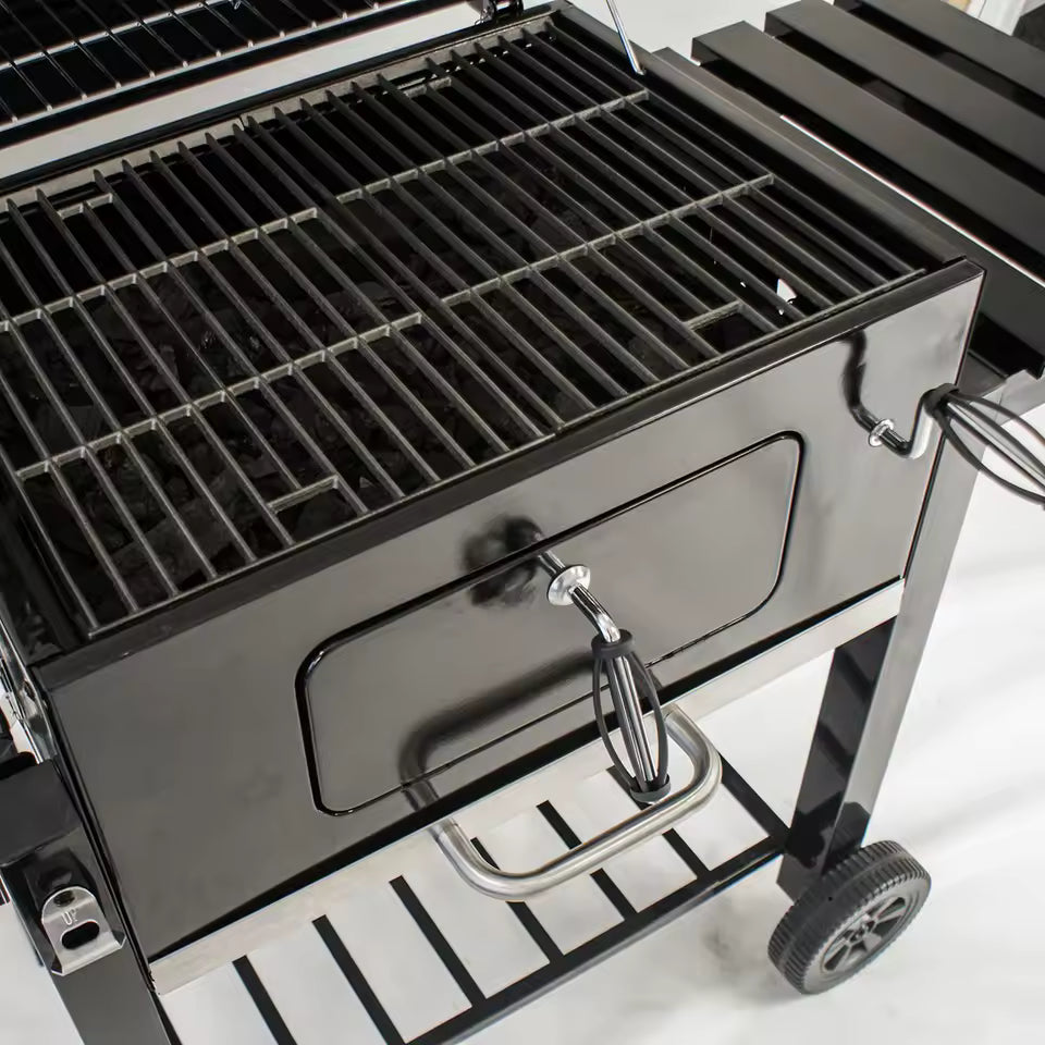 XXL Rectangular Premium Steel Garden Backyard Outdoor BBQ Charcoal Grill with Cast Iron Cooking Grid