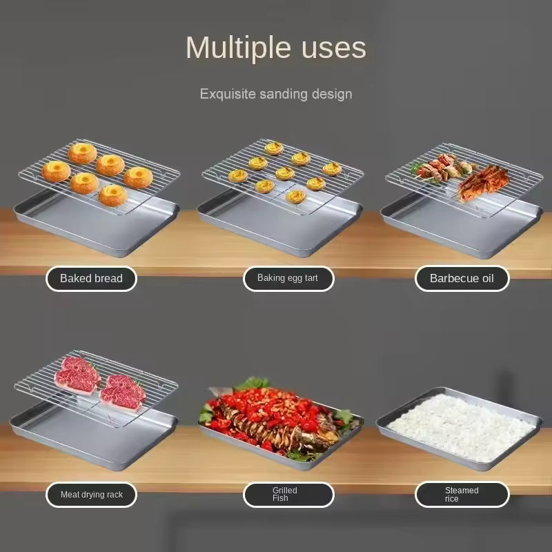Flat Bottom 430 Stainless Steel Square Plate Oven Safe BBQ Grill Pan Drain Tray Oil Drip Rack Prep Plate for Roasting Grilling