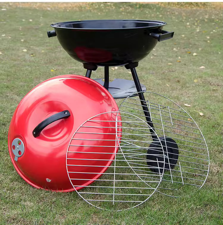 Outdoor BBQ Grill With Red Pot Lid Shaped Barbecue Charcoal Grills