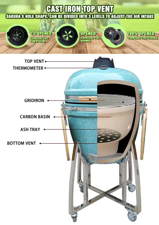 Auplex Komodo Smoke, Grill, Roast or Bake 23 Inch Extra Large Outdoor Kitchen Charcoal Barbecue Grill Kamado