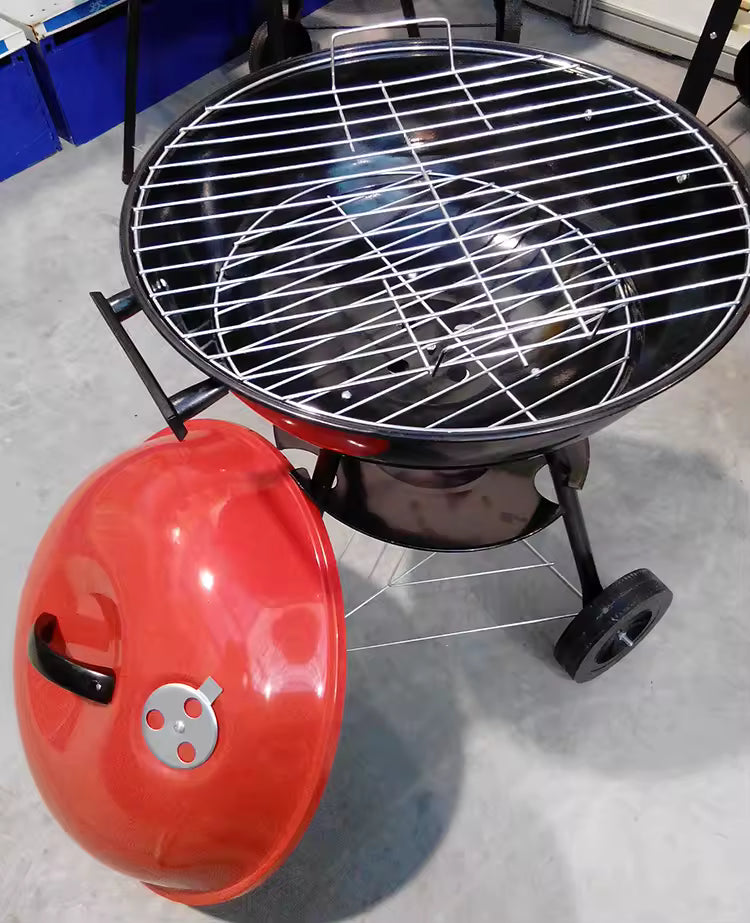 Outdoor BBQ Grill With Red Pot Lid Shaped Barbecue Charcoal Grills