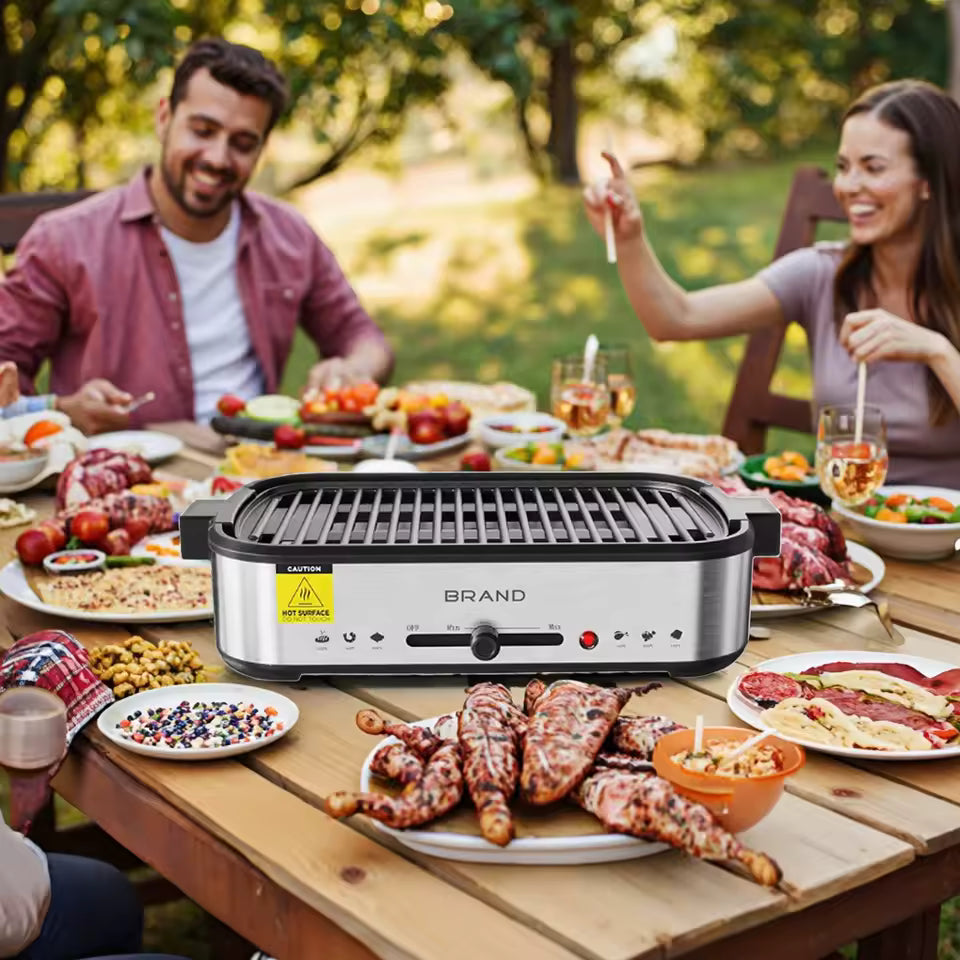 Electric Smokeless Grill Restaurant Quality with Non-Stick Coating and Detachable Plate BBQ Grill Design