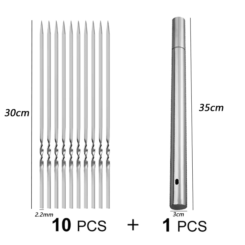 10/20Pcs Stainless Steel Barbecue Skewer Reusable BBQ Skewers Kebab Iron Stick For Outdoor Camping Picnic Tools Cooking Tools