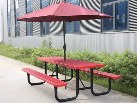 Outdoor 4 ft 6 ft 8 ft Expanded Metal Commercial Picnic Table with Bench Outside Furniture Patio Steel Rectangular Dining Table