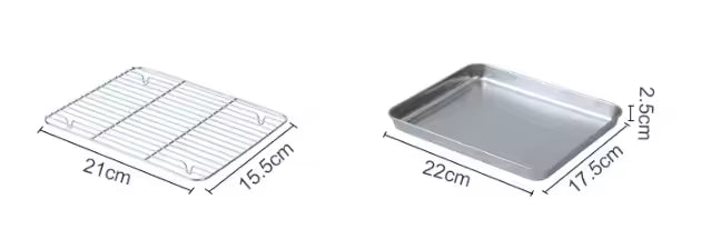 Flat Bottom 430 Stainless Steel Square Plate Oven Safe BBQ Grill Pan Drain Tray Oil Drip Rack Prep Plate for Roasting Grilling