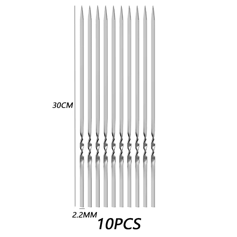 10/20Pcs Stainless Steel Barbecue Skewer Reusable BBQ Skewers Kebab Iron Stick For Outdoor Camping Picnic Tools Cooking Tools