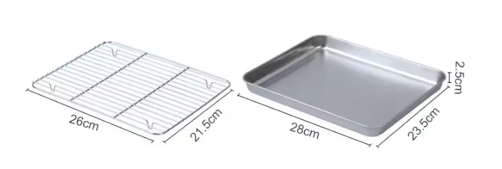 Flat Bottom 430 Stainless Steel Square Plate Oven Safe BBQ Grill Pan Drain Tray Oil Drip Rack Prep Plate for Roasting Grilling